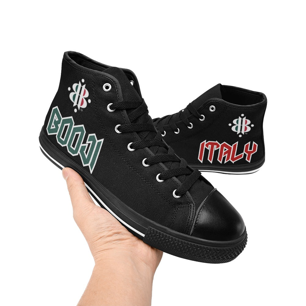 BOOJI LOGO ITALIAN FLAG DOUBLE BLACK Men's High Top Canvas Shoes (Model 017)