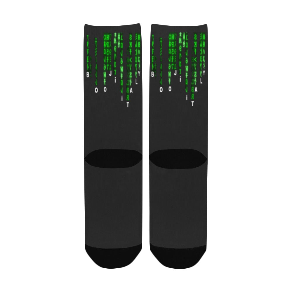 BOOJI ITALY SUPER POSITION COLLECTION MATRIX WOMEN'S BLACK CREW SOCKS Women's Custom Socks