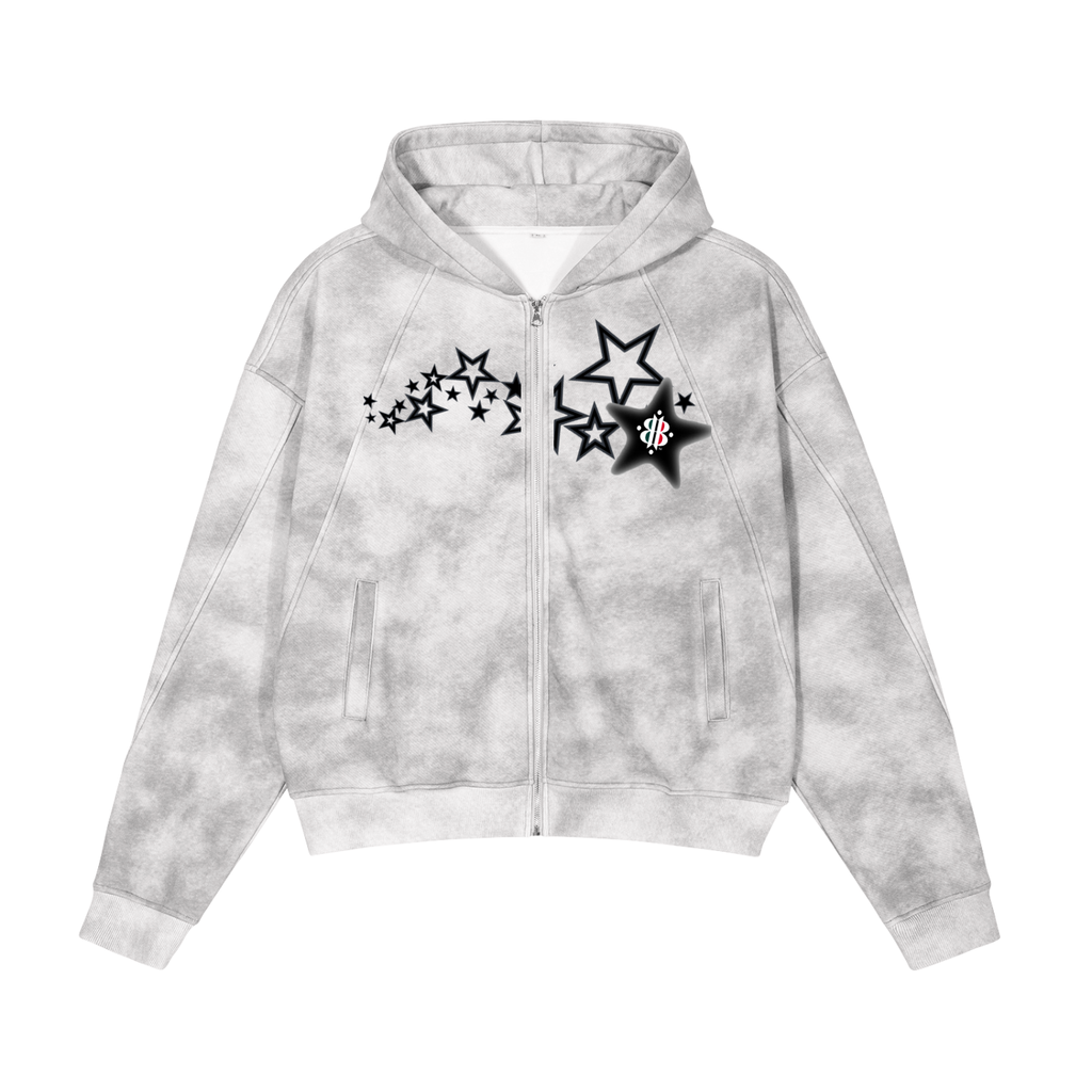 BOOJI STARS LOGO THEMED DIRTY WASH ZIP-UP FLEECE HOODIE