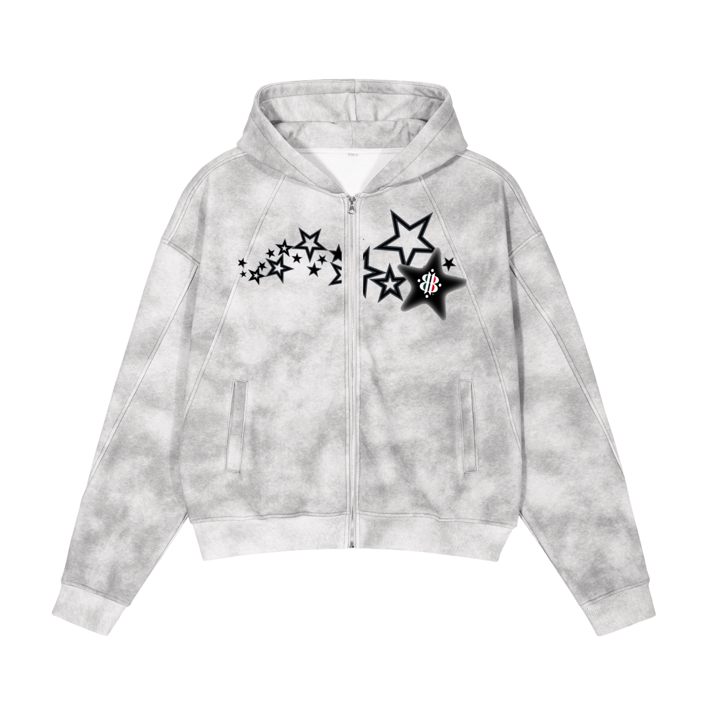 BOOJI STARS LOGO THEMED DIRTY WASH ZIP-UP FLEECE HOODIE