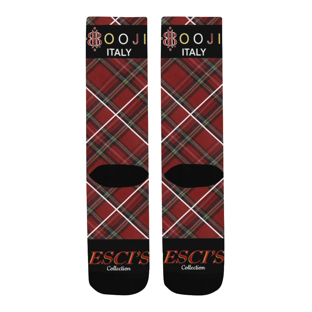 BOOJI ITALY ESCI'S COLLECTION MEN'S PLAID BLACK TUBE SOCKS