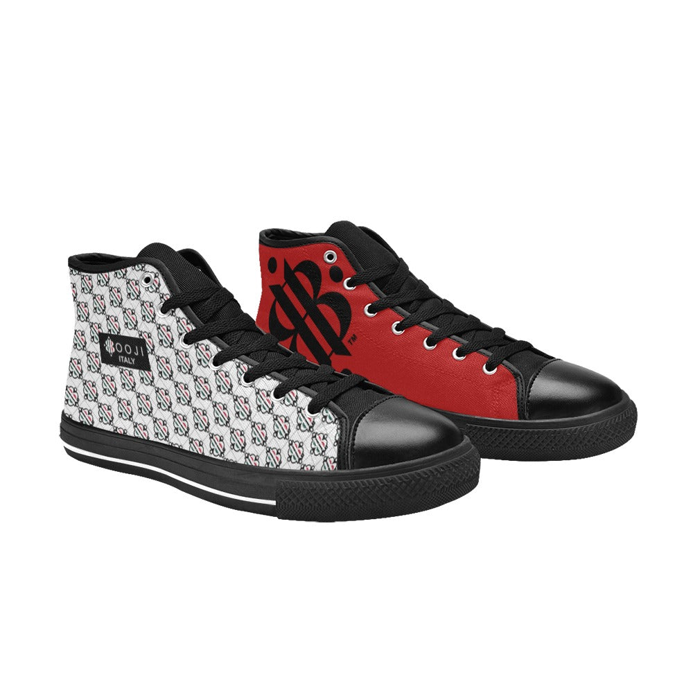 BOOJI LOGO PATTERN FLAG BLACK & WHITE Women's High Top Canvas Shoes (Modle 017)