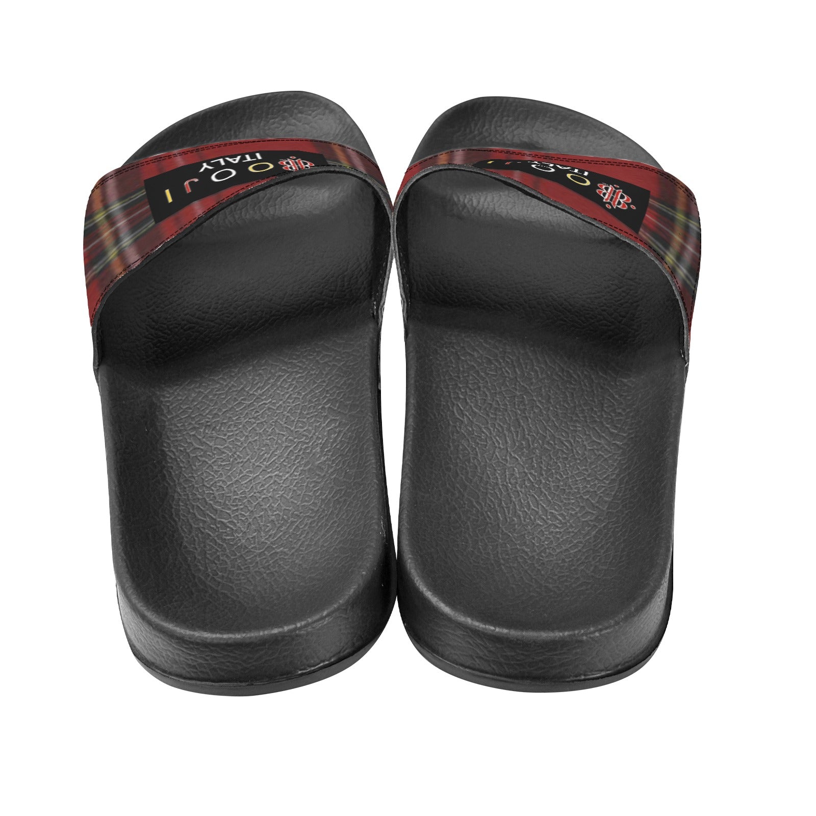 BOOJI ITALY ESCI'S COLLECTION LOGO PLAID MEN'S BLACK SOLE SLIDES