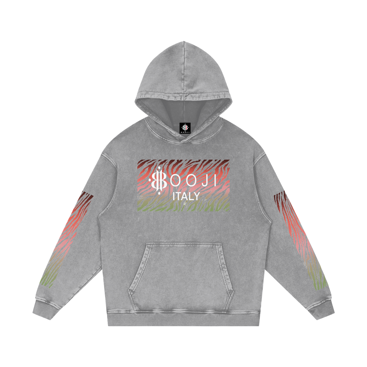 BOOJI ITALY WILD INFLUENCE COLLECTION MULTI-COLOR ZEBRA SNOW WASHED HOODIE