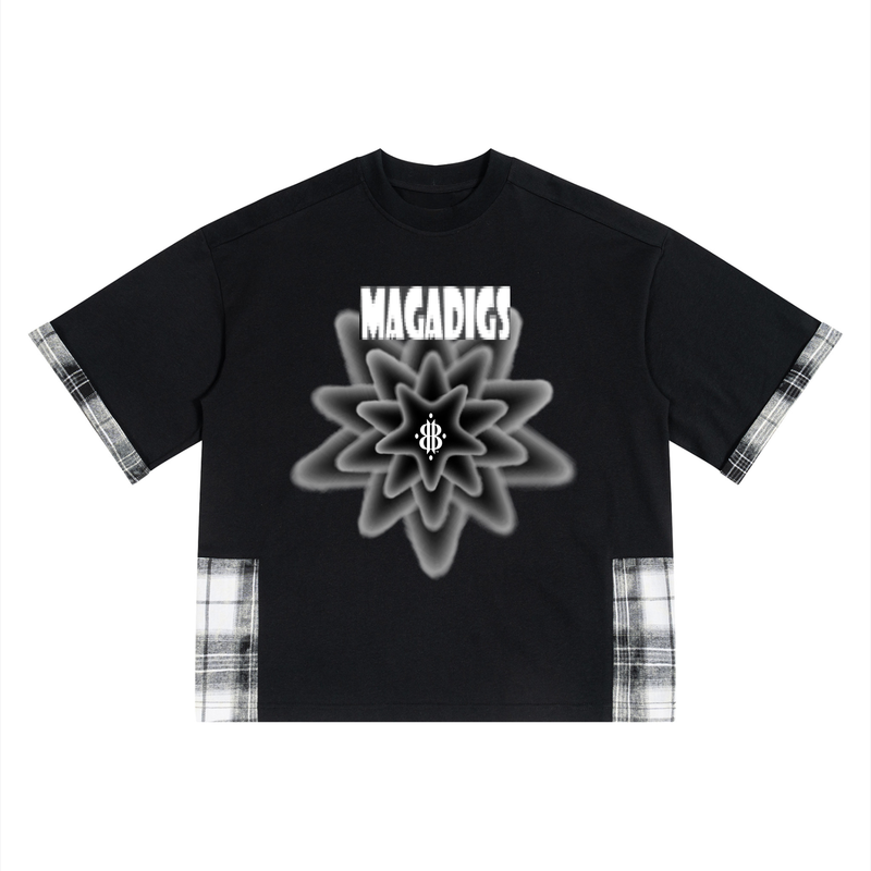 BOOJI ITALY MAGADIGS COLLECTION MEN'S PLAID PANEL T-SHIRT