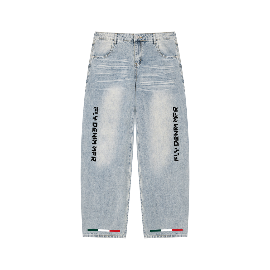 BOOJI ITALY FLY DENIM MFR. WHITE WASHED WIDE LEG MEN'S JEANS
