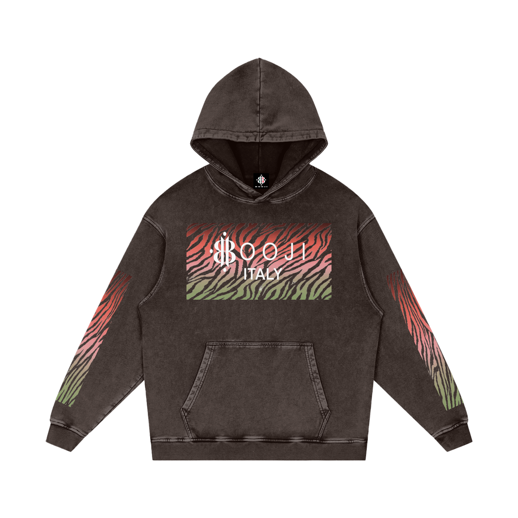 BOOJI ITALY WILD INFLUENCE COLLECTION MULTI-COLOR ZEBRA SNOW WASHED HOODIE
