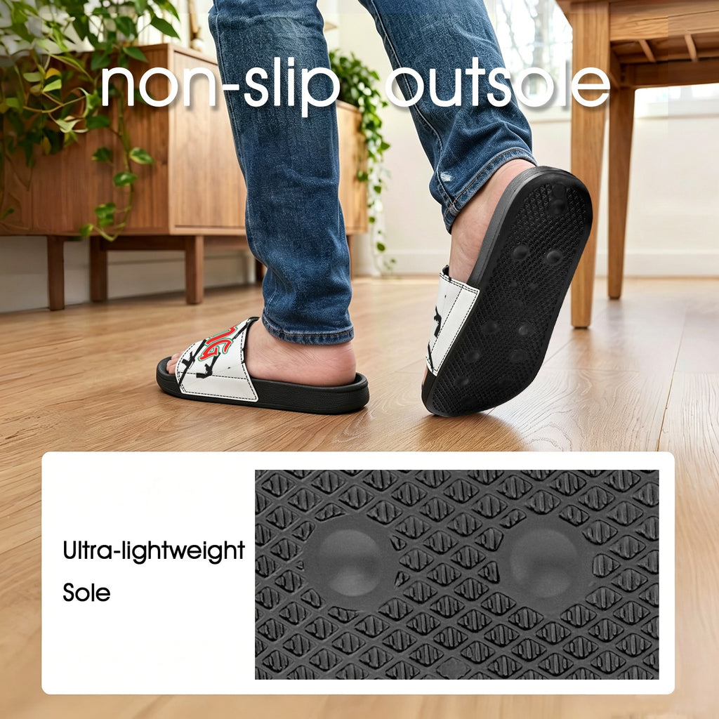 BOOJI ITALY CLICK BANG COLLECTION MEN'S BLACK SOLE WHITE PATTERN SLIDES Custom Men's One-piece Slippers