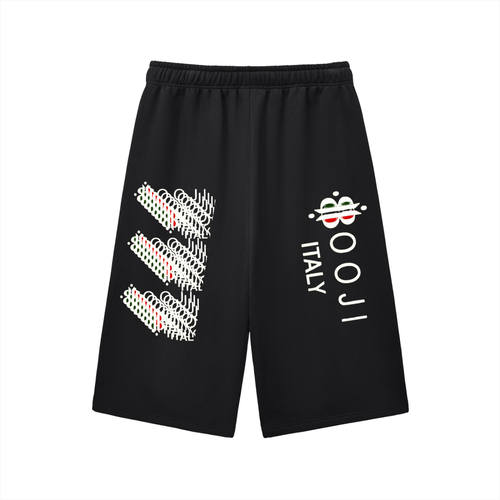 BOOJI ITALY 4 EVER $ LOGO MULTIPLIED STARS DRAWSTRING 3/4 LENGTH SWEATSHORTS