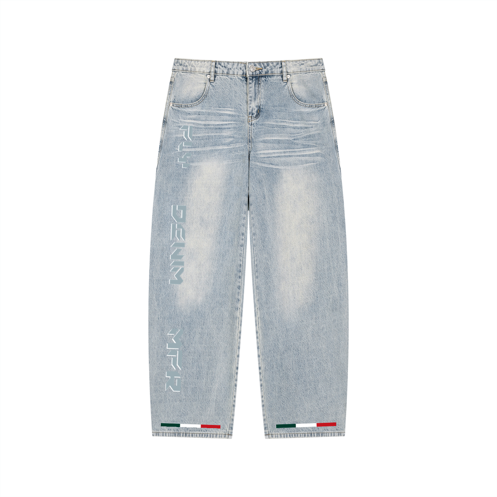 BOOJI ITALY FLY DENIM MFR. COLLECTION MEN'S WHITE WASHED WIDE LEG JEANS