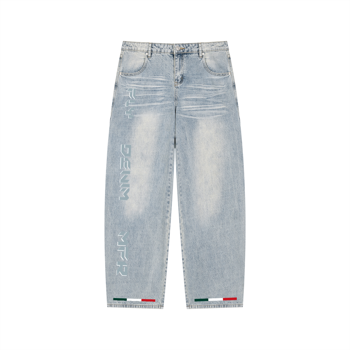 BOOJI ITALY FLY DENIM MFR. COLLECTION MEN'S WHITE WASHED WIDE LEG JEANS