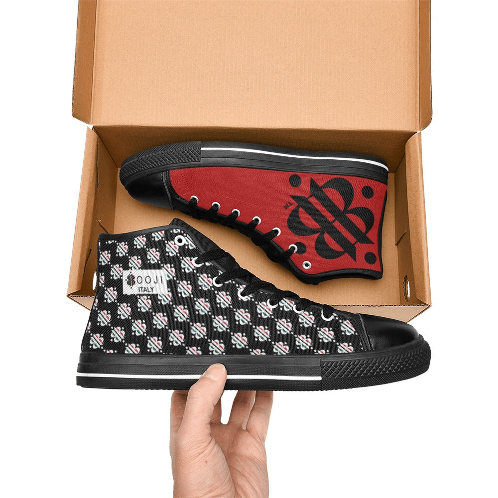 BOOJI LOGO PATTERN FLAG DOUBLE BLACK Women's High Top Canvas Shoes (Modle 017)