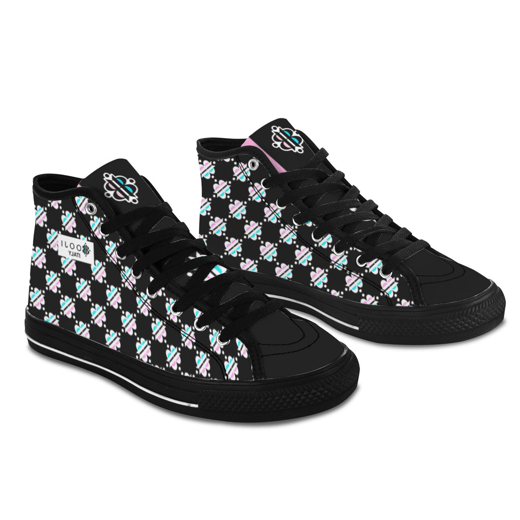 BOOJI INVERTED LOGO PATTERN FLAG TONGUE BLACK Vancouver High Top Canvas Men's Shoes (Model1013-1)