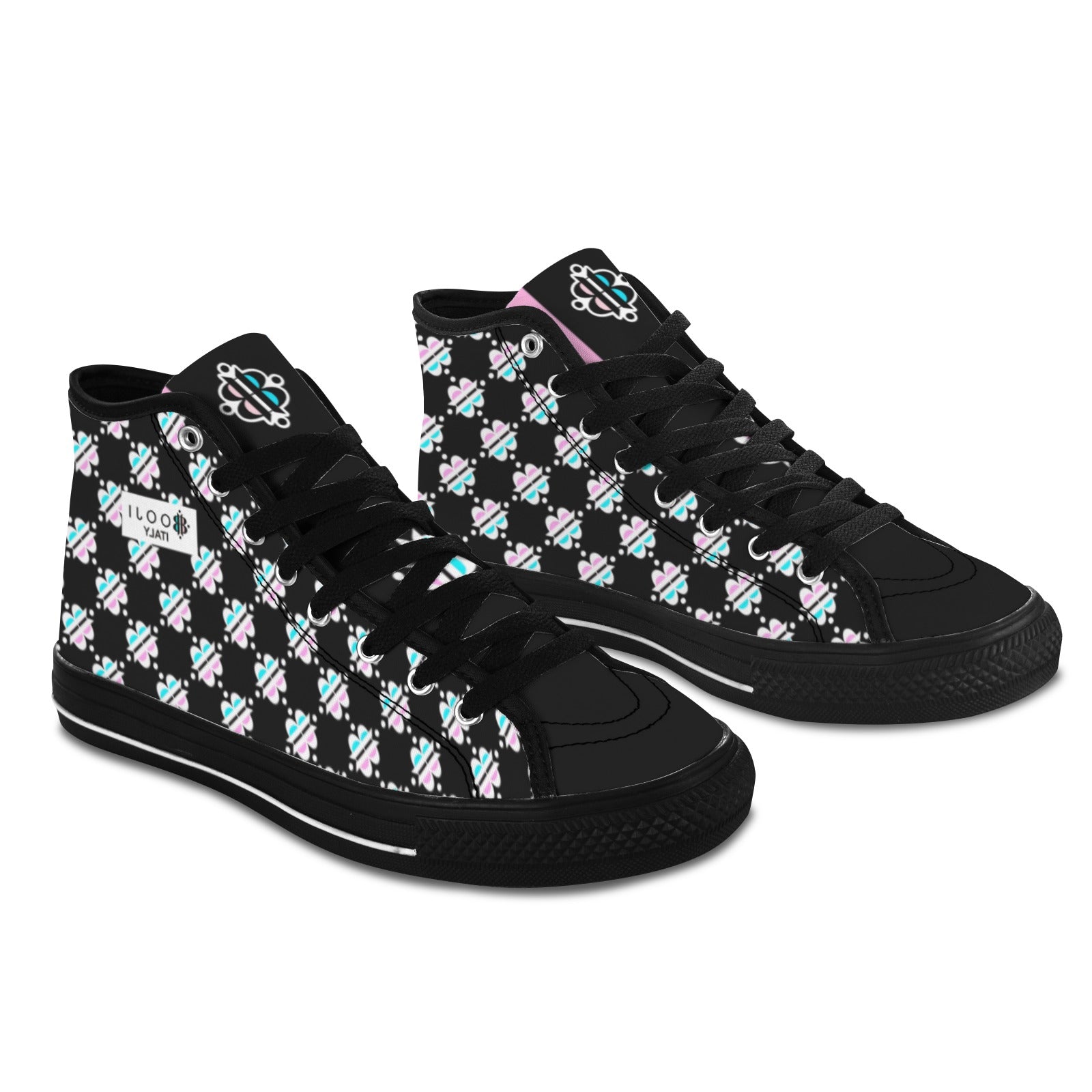 BOOJI INVERTED LOGO PATTERN FLAG TONGUE BLACK Vancouver High Top Canvas Men's Shoes (Model1013-1)