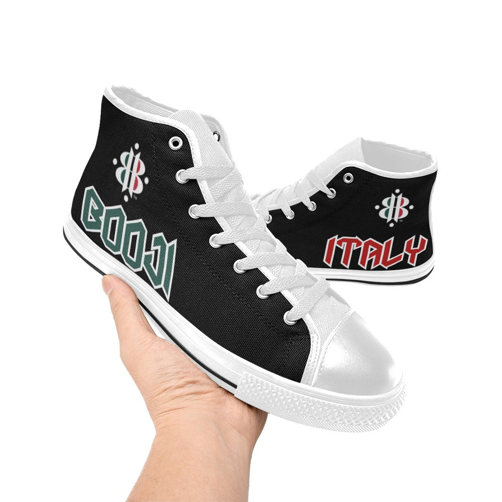 BOOJI LOGO FLAG WHITE & BLACK Women's High Top Canvas Shoes (Modle 017)