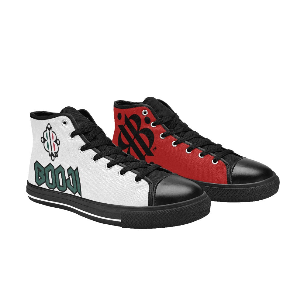 BOOJI LOGO ITALIAN FLAG BLACK & WHITE Women's High Top Canvas Shoes (Modle 017)