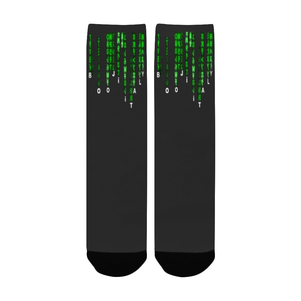 BOOJI ITALY SUPER POSITION COLLECTION MATRIX WOMEN'S BLACK CREW SOCKS Women's Custom Socks