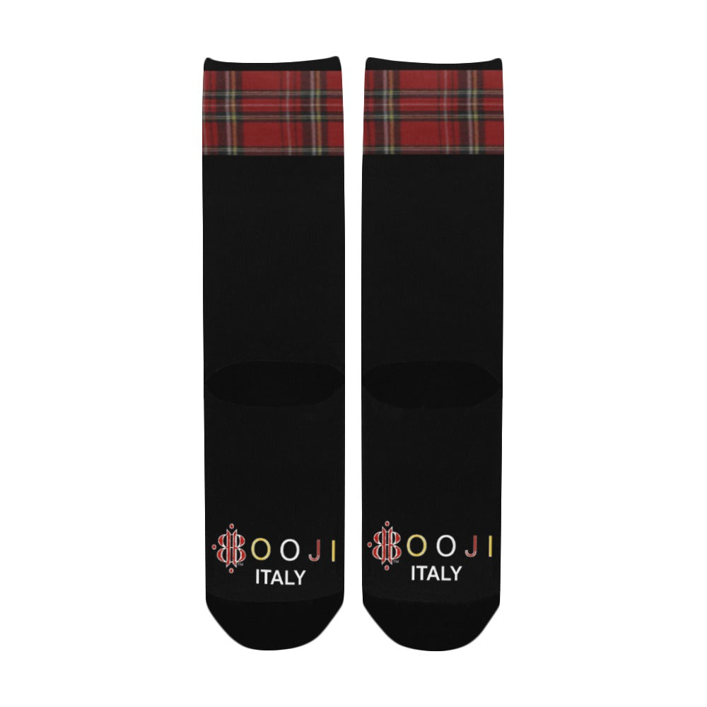 BOOJI ITALY ESCI'S COLLECTION WOMEN'S BLACK RED PLAID CREW SOCKS Women's Custom Socks