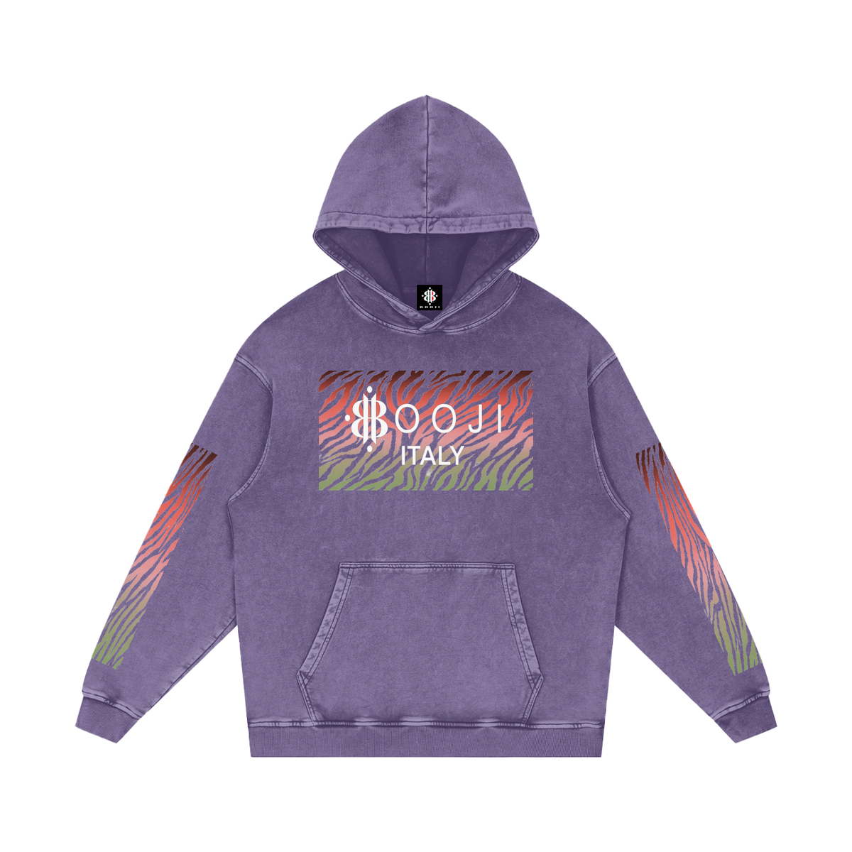 BOOJI ITALY WILD INFLUENCE COLLECTION MULTI-COLOR ZEBRA SNOW WASHED HOODIE