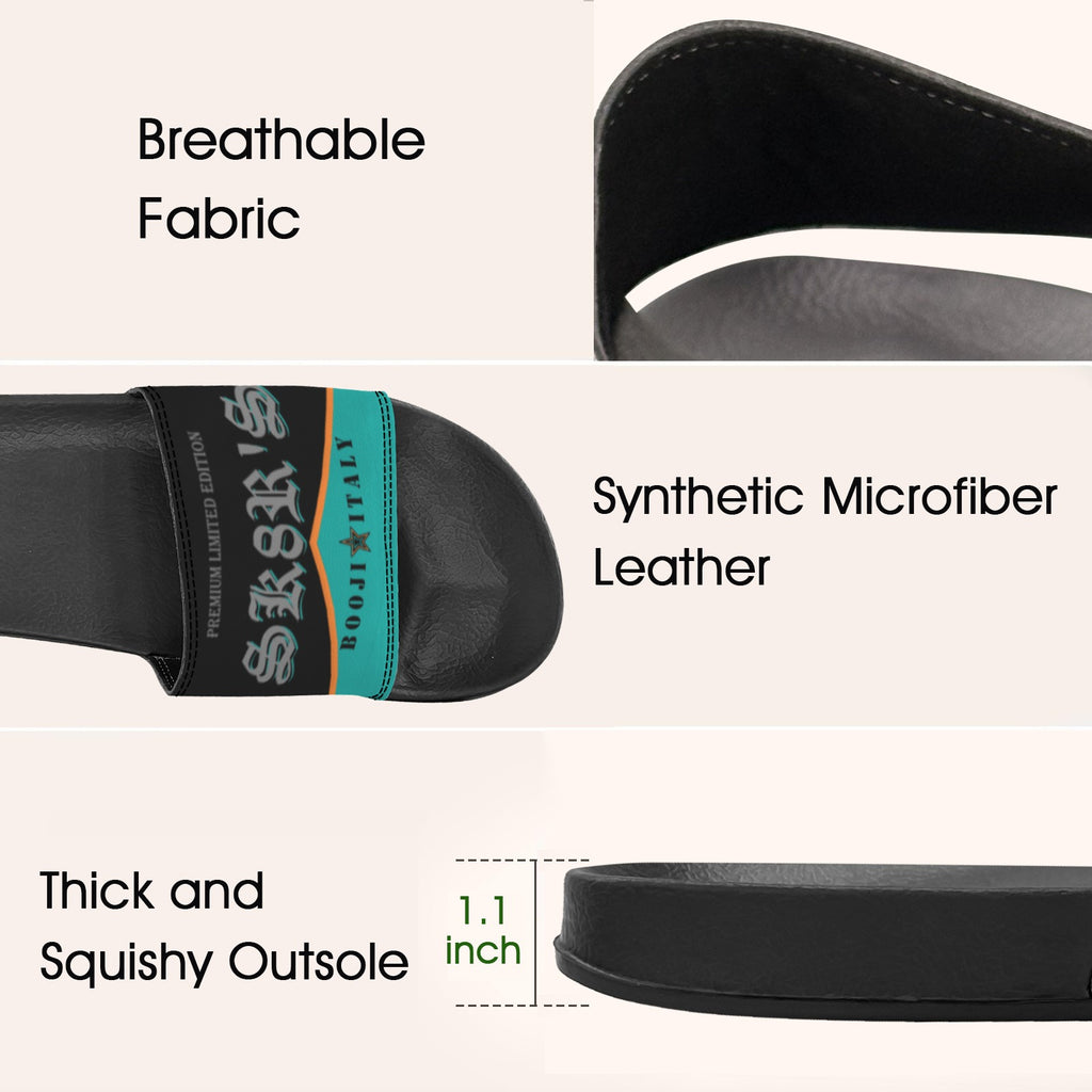 BOOJI ITALY SK8R'S COLLECTION LOGO MEN'S BLACK SOLE TEAL SLIDES Custom Men's One-piece Slippers