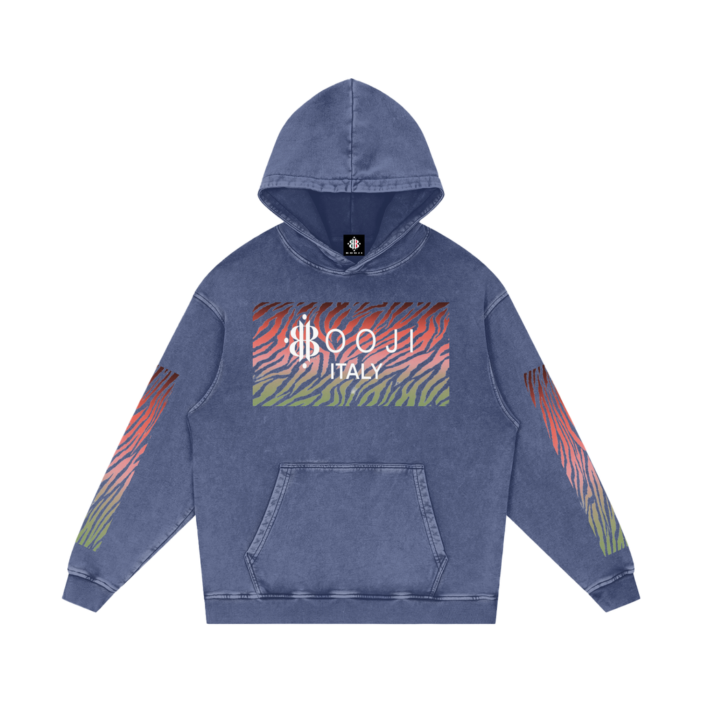 BOOJI ITALY WILD INFLUENCE COLLECTION MULTI-COLOR ZEBRA SNOW WASHED HOODIE
