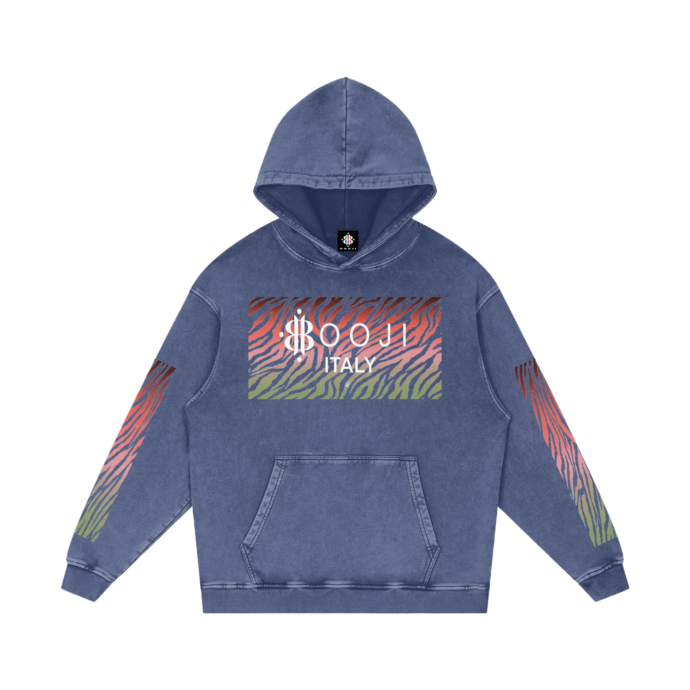 BOOJI ITALY WILD INFLUENCE COLLECTION MULTI-COLOR ZEBRA SNOW WASHED HOODIE