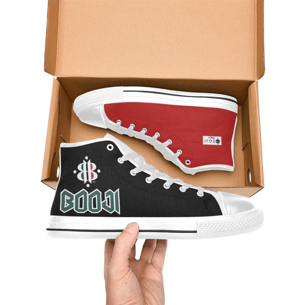 BOOJI LOGO ITALIAN FLAG WHITE Men's High Top Canvas Shoes (Model 017)