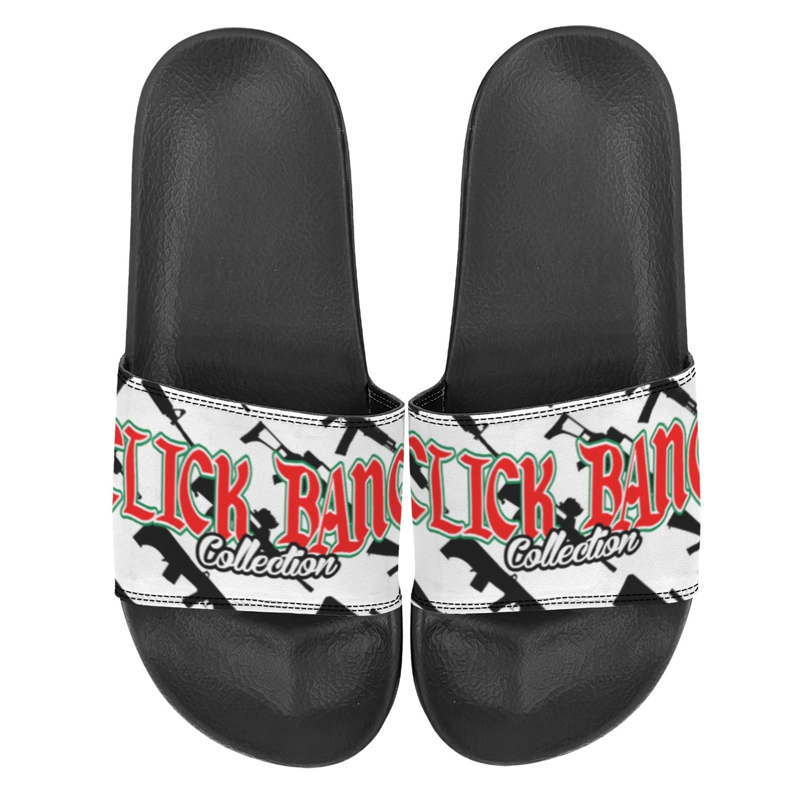 BOOJI ITALY CLICK BANG COLLECTION MEN'S BLACK SOLE WHITE PATTERN SLIDES Custom Men's One-piece Slippers