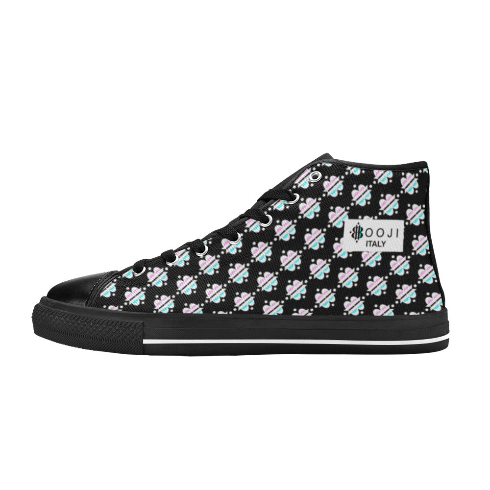 BOOJI INVERTED LOGO PATTERN FLAG DOUBLE BLACK Women's High Top Canvas Shoes (Modle 017)