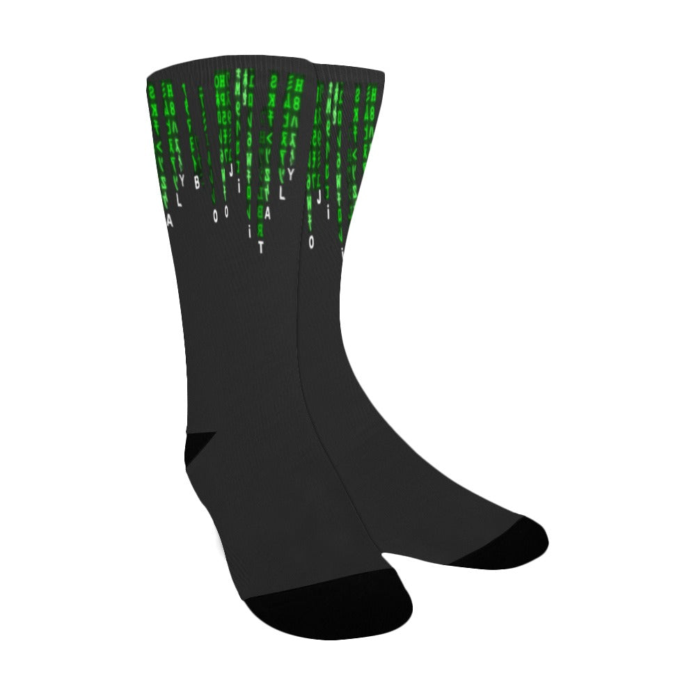 BOOJI ITALY SUPER POSITION COLLECTION MATRIX WOMEN'S BLACK CREW SOCKS Women's Custom Socks
