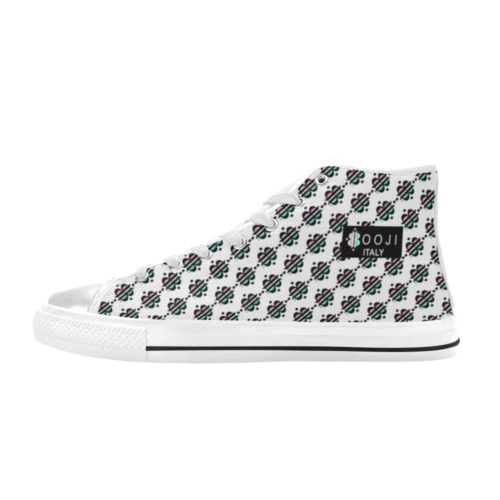 BOOJI INVERTED LOGO PATTERN FLAG DOUBLE WHITE Women's High Top Canvas Shoes (Modle 017)