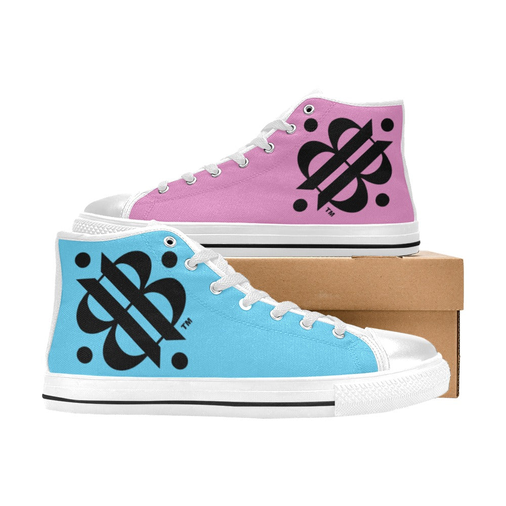 BOOJI INVERTED LOGO PATTERN FLAG WHITE & BLACK Women's High Top Canvas Shoes (Modle 017)