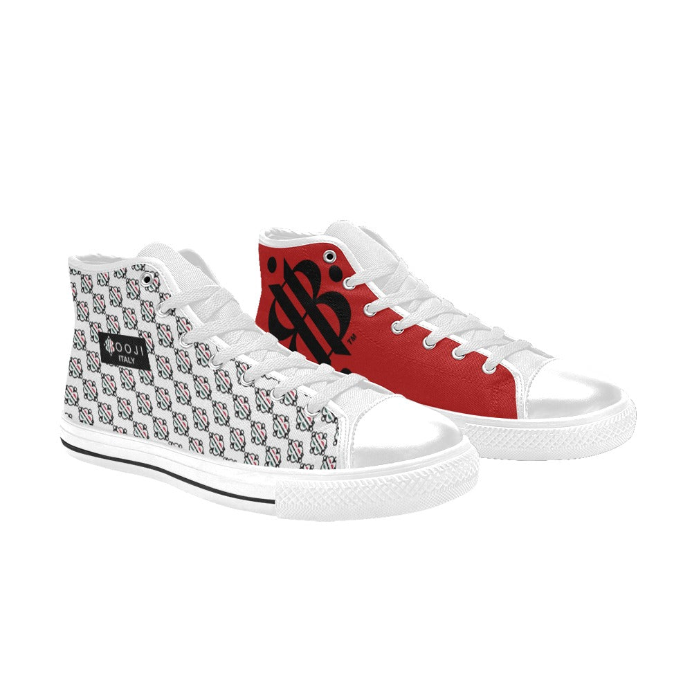 BOOJI LOGO PATTERN FLAG DOUBLE WHITE Women's High Top Canvas Shoes (Modle 017)