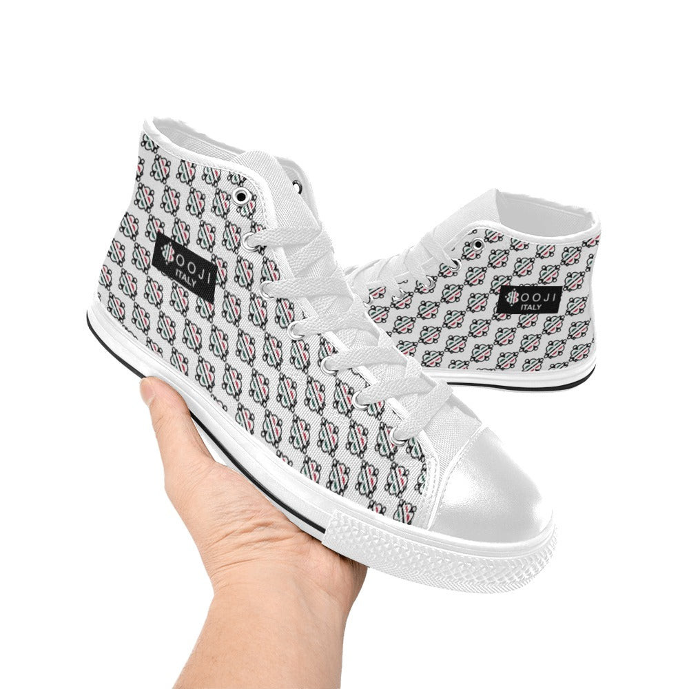 BOOJI LOGO PATTERN FLAG DOUBLE WHITE Women's High Top Canvas Shoes (Modle 017)