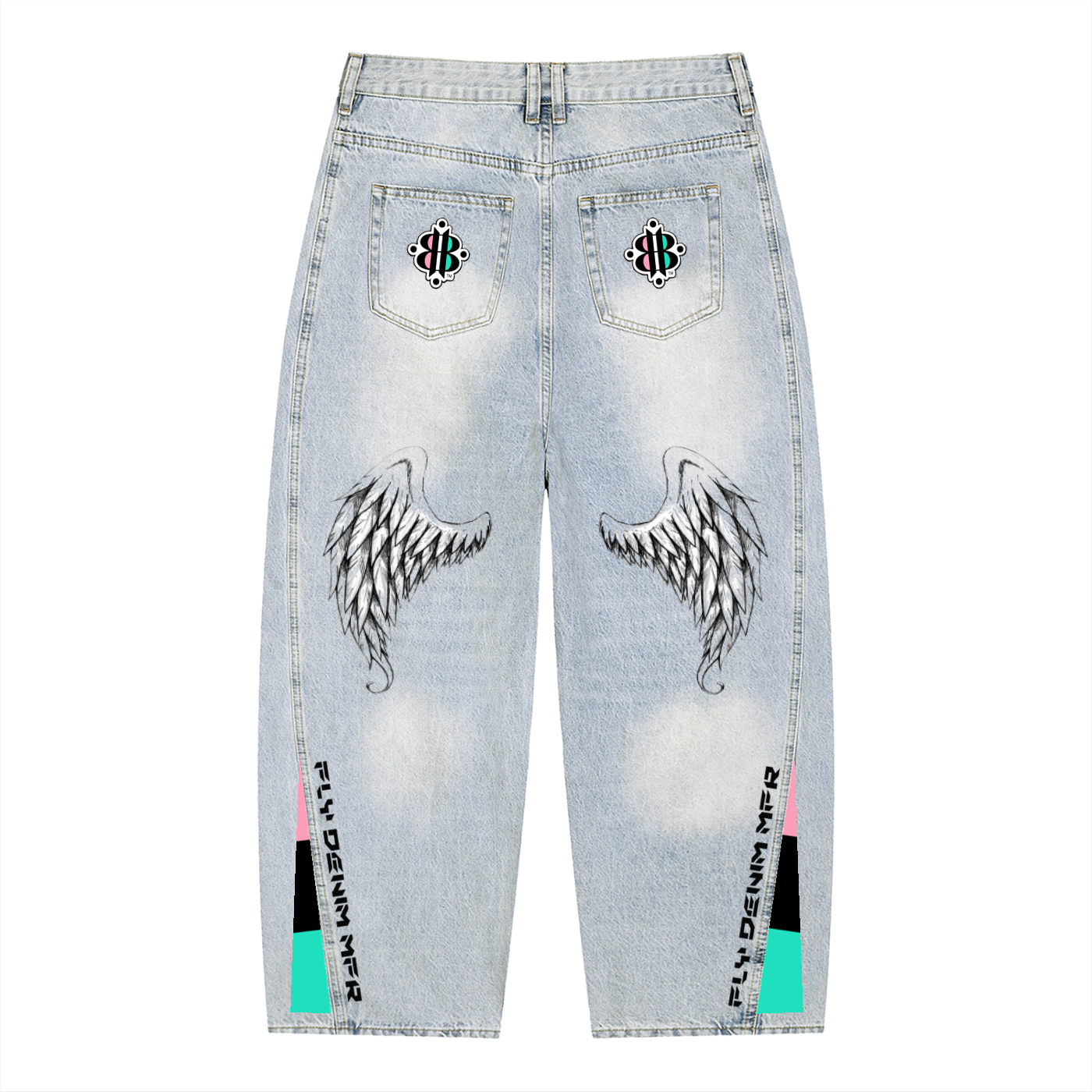 BOOJI ITALY FLY DENIM MFR COLLECTION ITALIAN FLAG INVERTED SUNFADED BARREL JEANS
