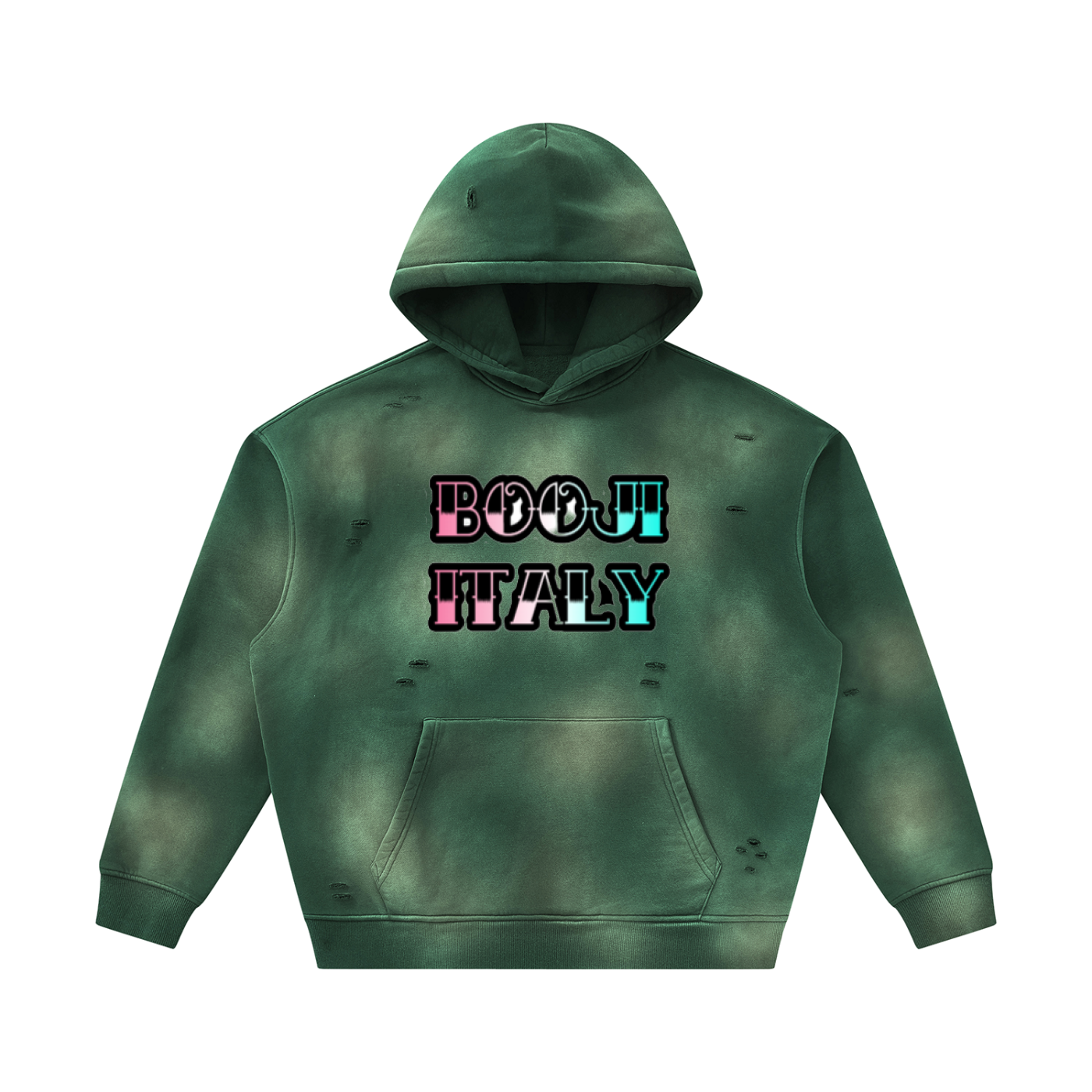 BOOJI ITALY GRAFITTI LOGO SUNFADED FRAYED FLEECE HOODIE