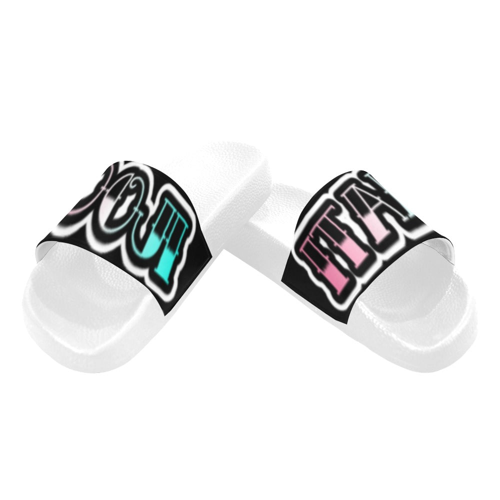 BOOJI ITALY "GRAFFITI INVERTED' LOGO WHITE SOLE WOMENS SLIDES