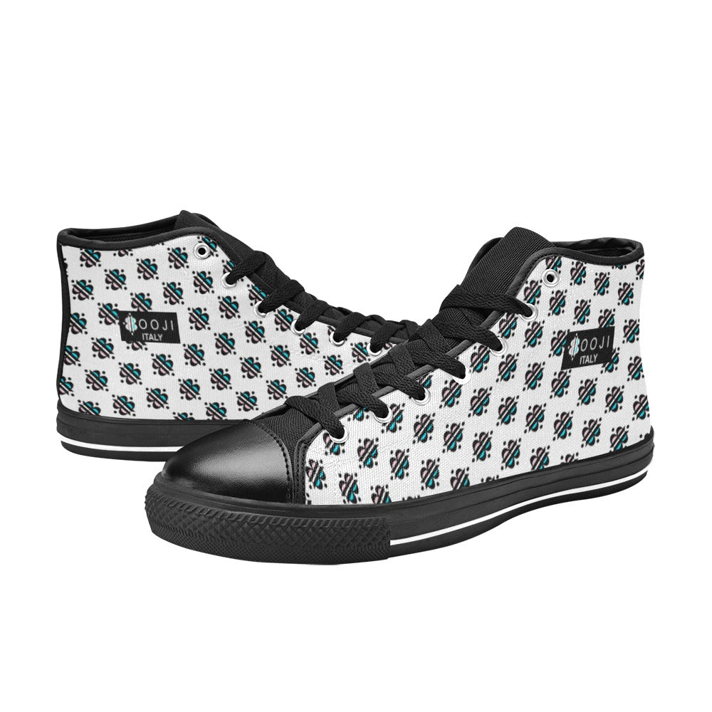BOOJI INVERTED LOGO PATTERN FLAG BLACK & WHITE Women's High Top Canvas Shoes (Modle 017)