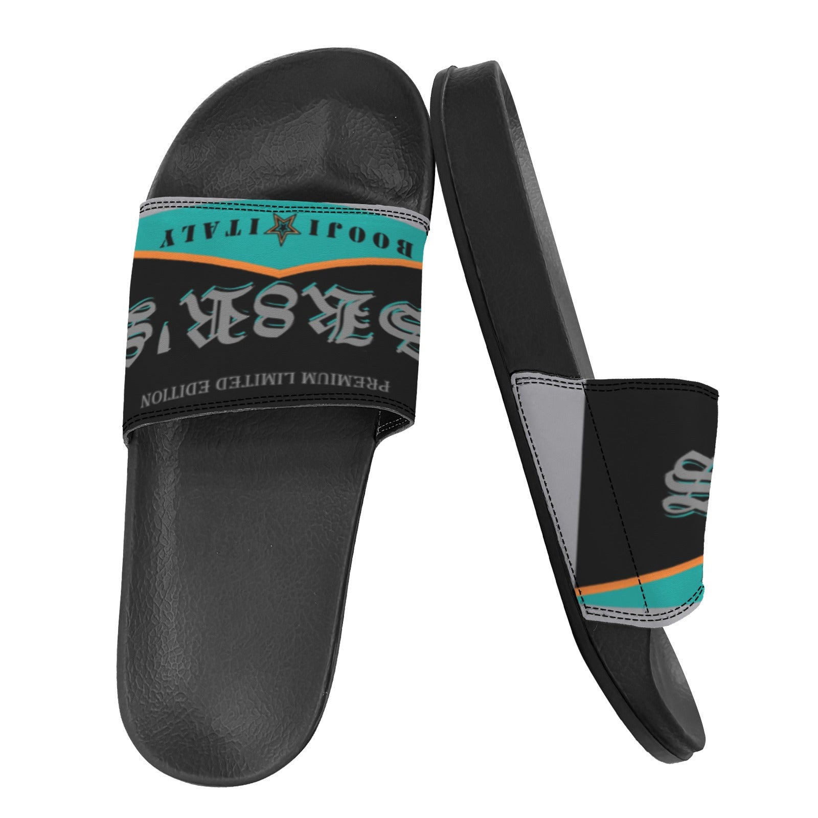 BOOJI ITALY SK8R'S COLLECTION LOGO MEN'S BLACK SOLE SLIDES