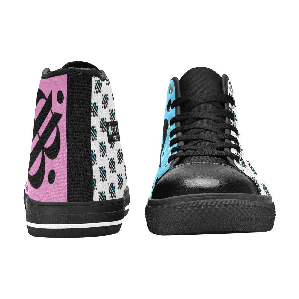 BOOJI INVERTED LOGO PATTERN FLAG BLACK & WHITE Women's High Top Canvas Shoes (Modle 017)