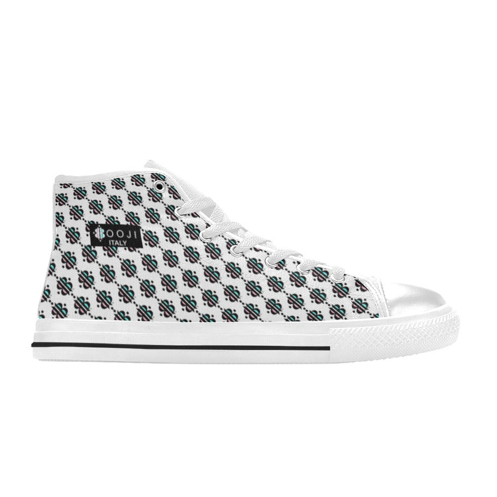 BOOJI INVERTED LOGO PATTERN FLAG DOUBLE WHITE Women's High Top Canvas Shoes (Modle 017)