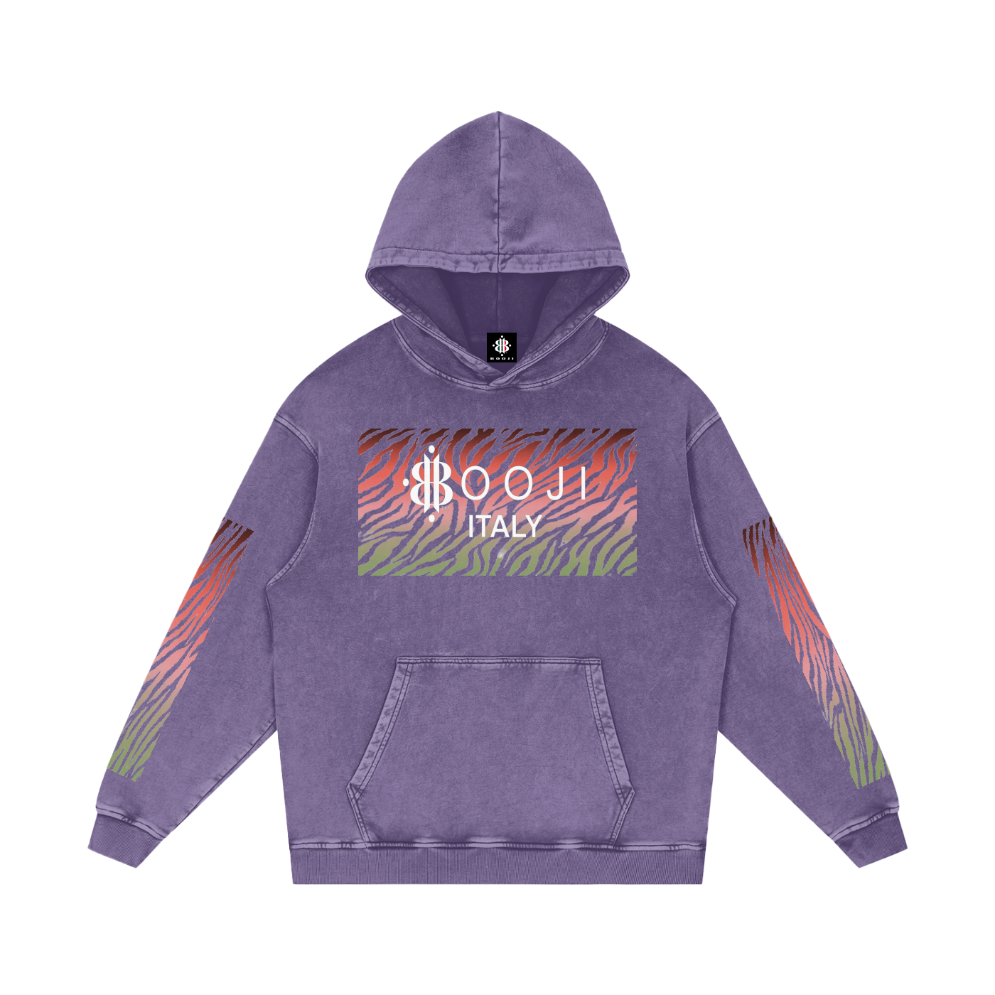BOOJI ITALY WILD INFLUENCE COLLECTION MULTI-COLOR ZEBRA SNOW WASHED HOODIE