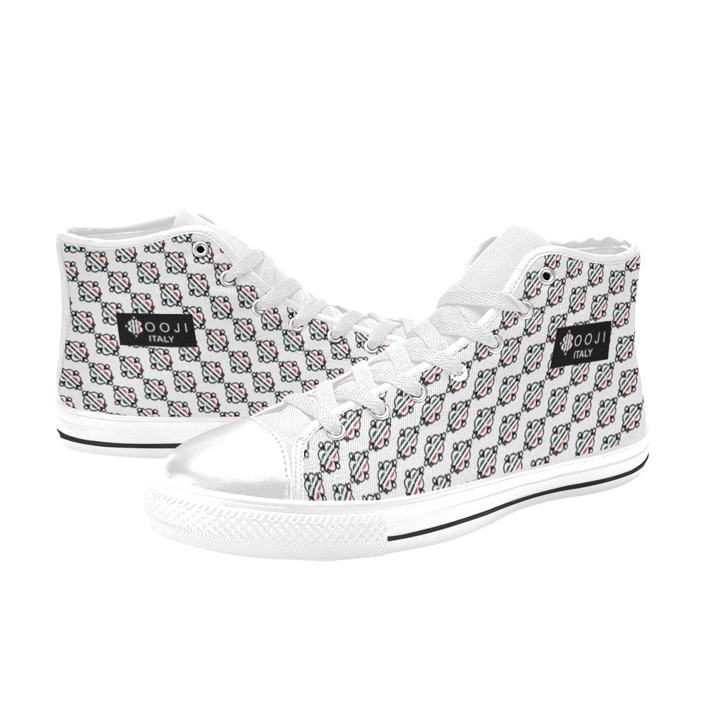 BOOJI LOGO PATTERN FLAG DOUBLE WHITE Women's High Top Canvas Shoes (Modle 017)