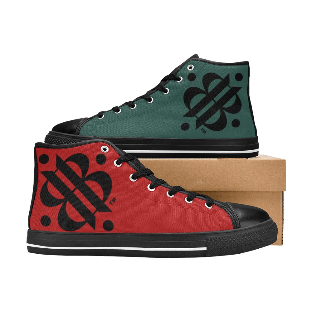 BOOJI LOGO PATTERN FLAG DOUBLE BLACK Women's High Top Canvas Shoes (Modle 017)