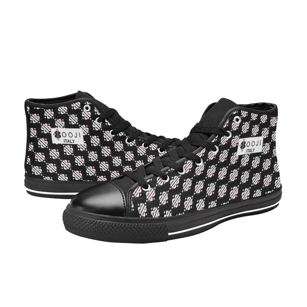 BOOJI LOGO PATTERN FLAG DOUBLE BLACK Women's High Top Canvas Shoes (Modle 017)