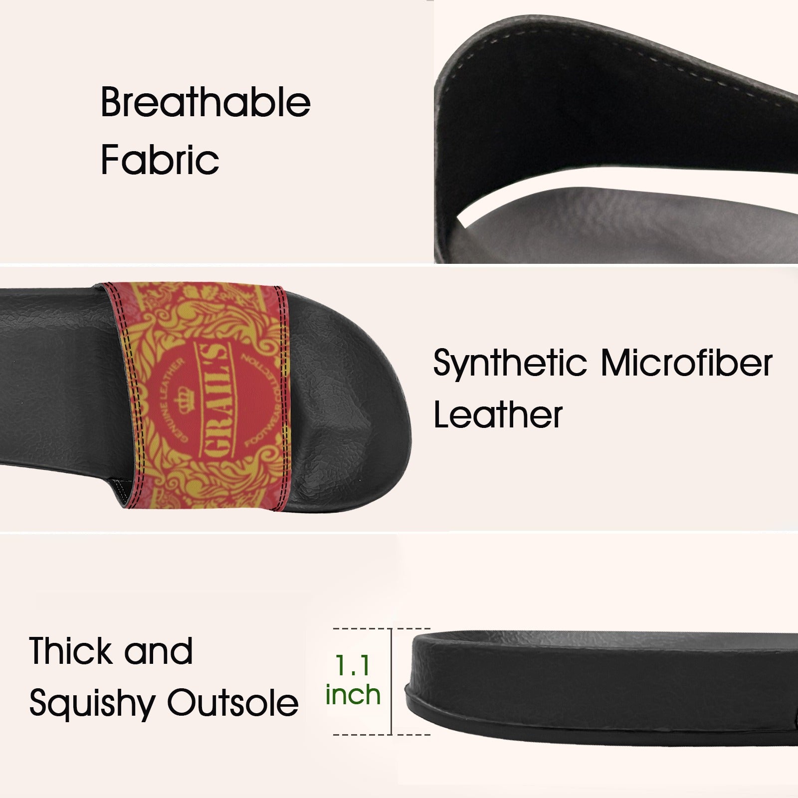 BOOJI ITALY GRAIL'S COLLECTION MEN'S BLACK SOLE SLIDES Custom Men's One-piece Slippers