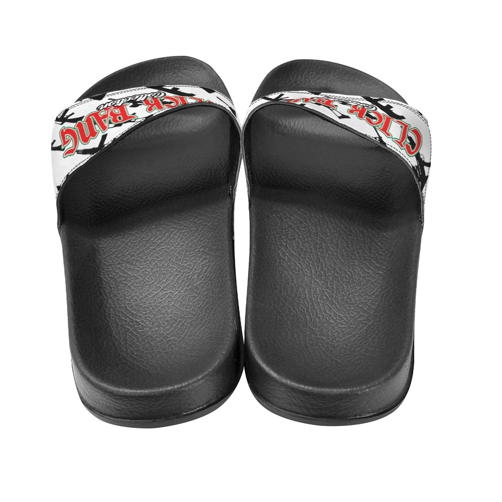 BOOJI ITALY CLICK BANG COLLECTION MEN'S BLACK SOLE WHITE PATTERN SLIDES Custom Men's One-piece Slippers