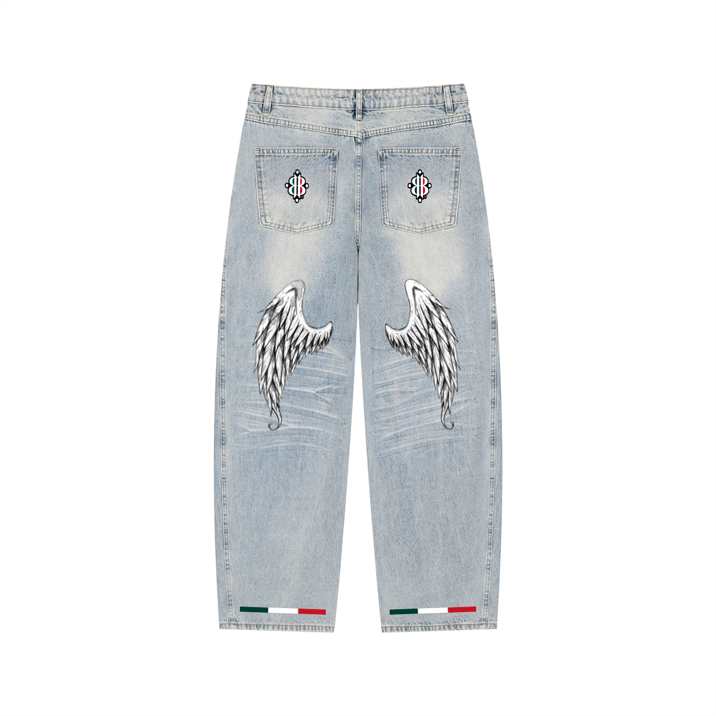 BOOJI ITALY FLY DENIM MFR. WHITE WASHED WIDE LEG MEN'S JEANS