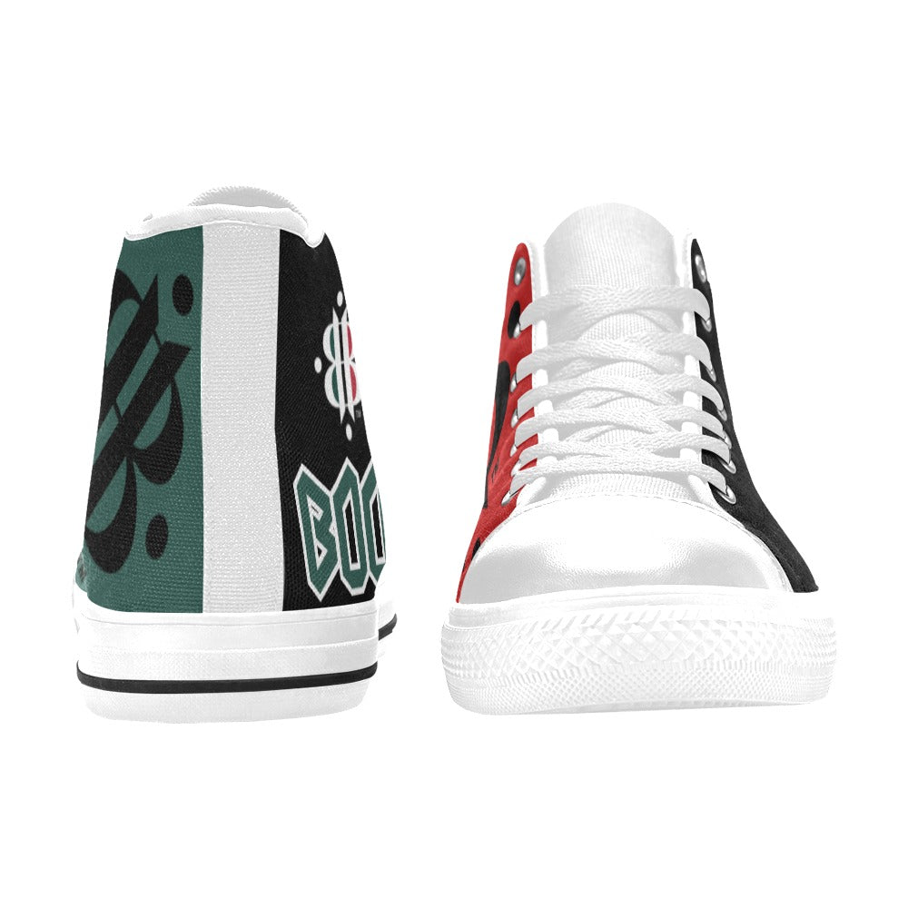 BOOJI LOGO FLAG WHITE & BLACK Women's High Top Canvas Shoes (Modle 017)