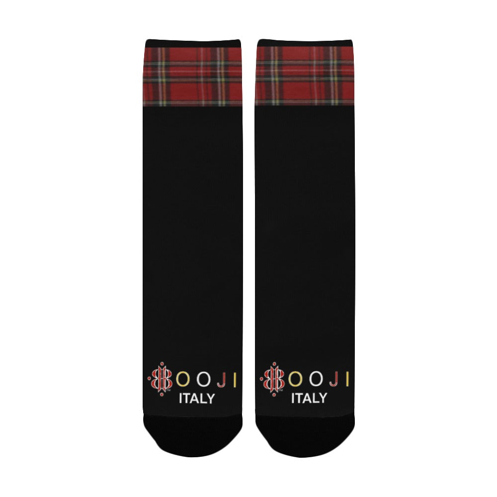 BOOJI ITALY ESCI'S COLLECTION WOMEN'S BLACK RED PLAID CREW SOCKS Women's Custom Socks